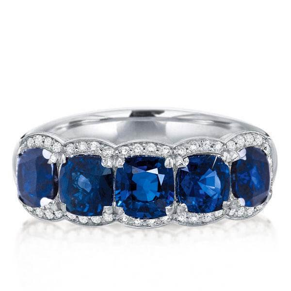 

Italo Cushion Cut Created Blue Sapphire Anniversary Band, White