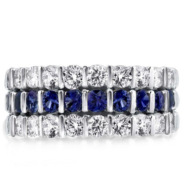 Triple Row Created Sapphire Wedding Band(5.15 CT. TW.), White