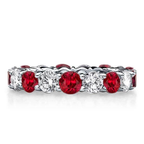 

Round Cut Created White & Garnet Eternity Wedding Band