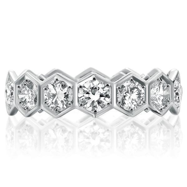 

Hexagon Design Round Cut Wedding Band, White