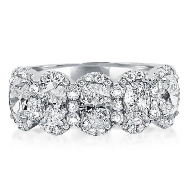 

Five Stone Halo Oval Cut Wedding Band, White