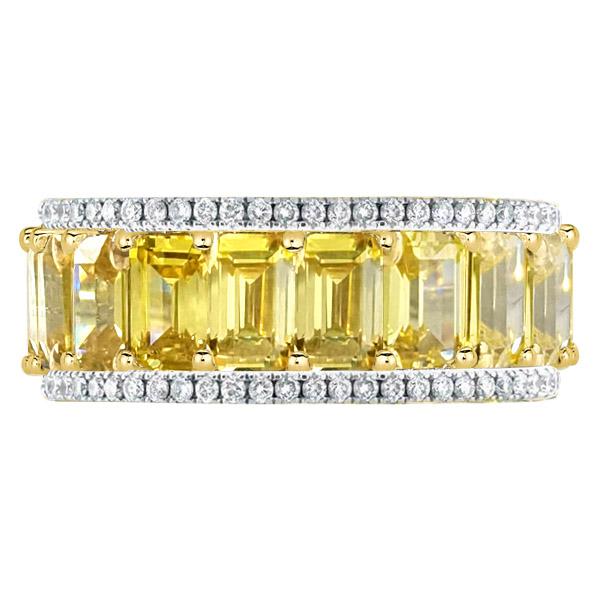 

Triple Row Two Tone Yellow Emerald Wedding Band, White