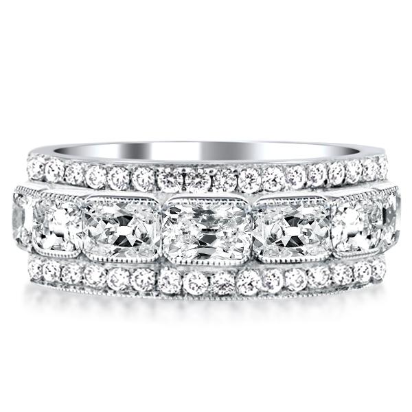 

Milgrain Triple Row Cushion & Round Wedding Band, White