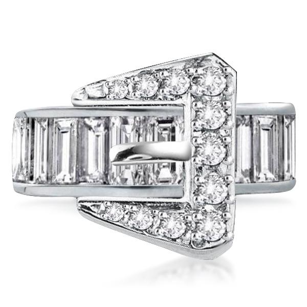 

Baguette & Round Buckle Wedding Band, White