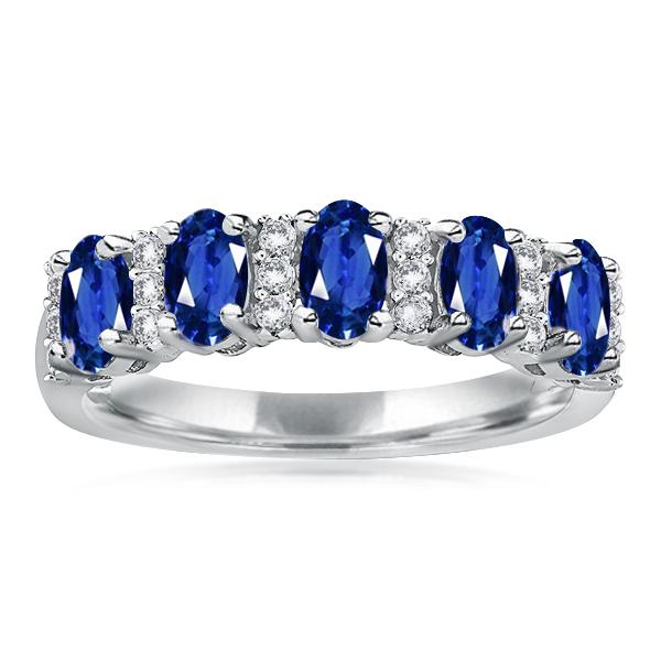 

Blue Oval Semi Wedding Band, White