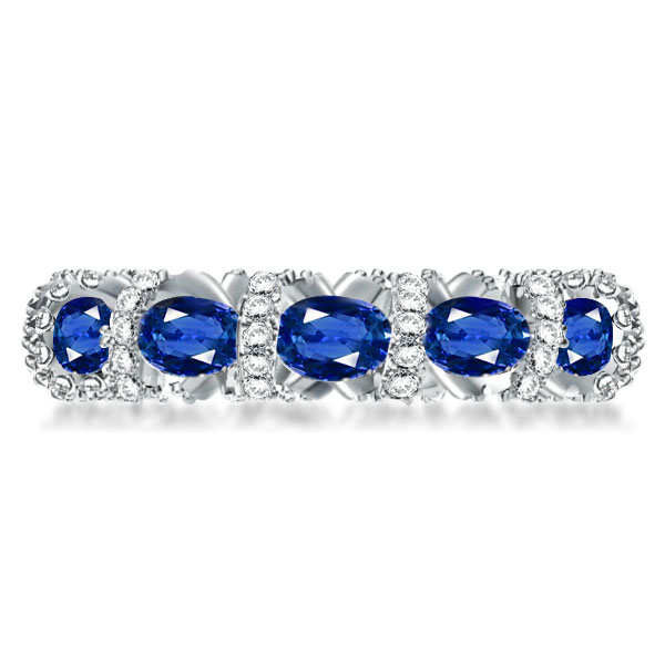 

Eternity Oval Cut Created Sapphire Wedding Band, White