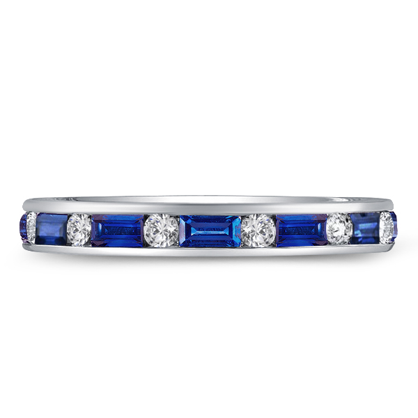 

Italo Blue Sapphire Ring Baguette Cut Eternity Wedding Band For Women, White