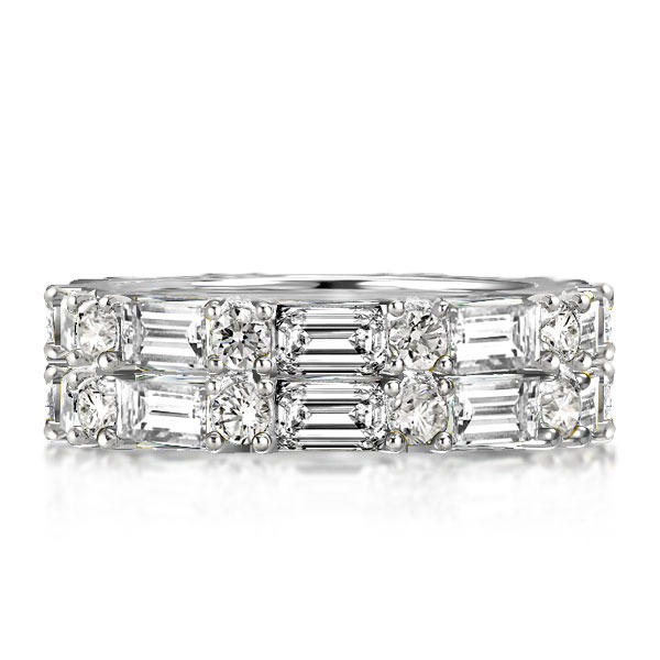 

Double Row Emerald & Round Cut Wedding Band, White