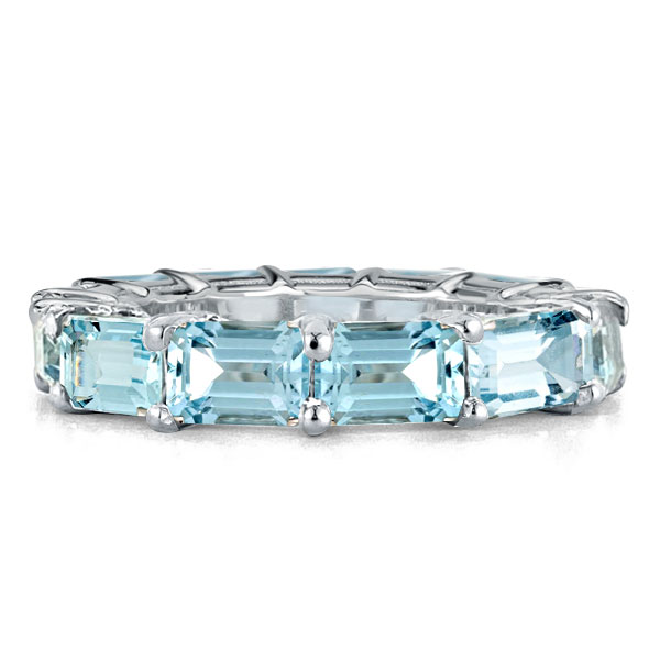 

Aquamarine Emerald Eternity Wedding Band, White