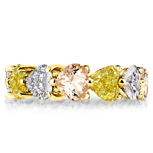 

Champagne & Yellow Topaz Heart Cut Eternity Wedding Band, White