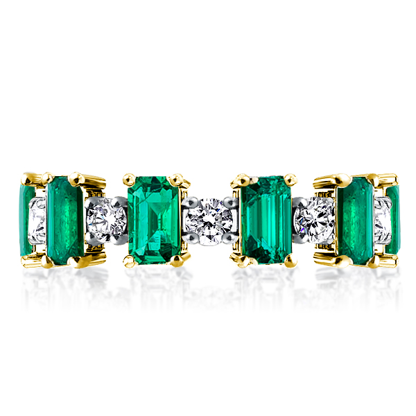 Golden Emerald & Round Cut Created Green Sapphire Wedding band, White