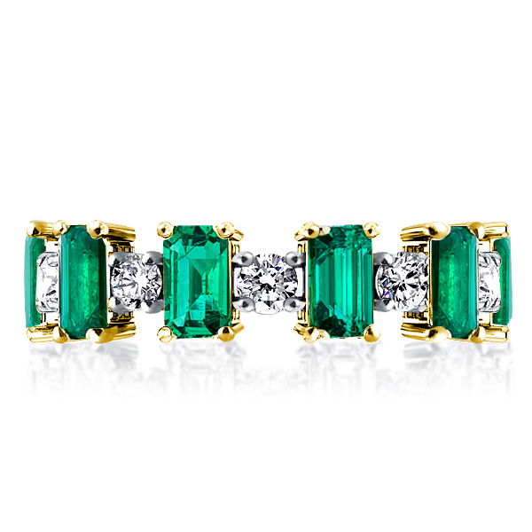 

Golden Emerald & Round Cut Created Green Sapphire Wedding band, White