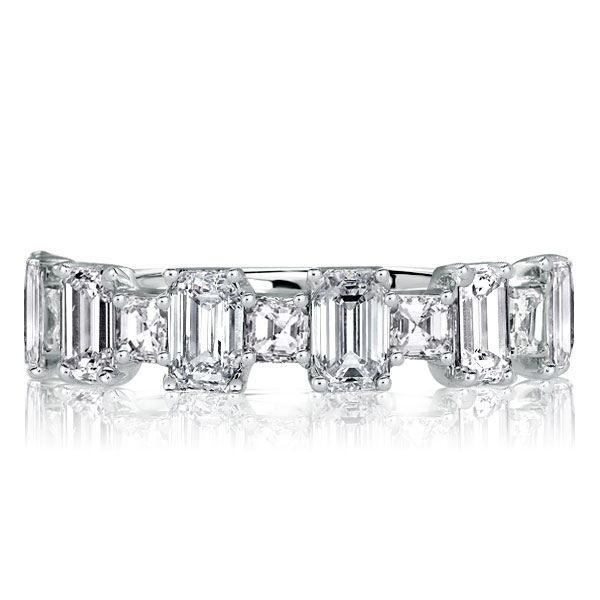 

Alternating Asscher & Emerald Wedding Band, White