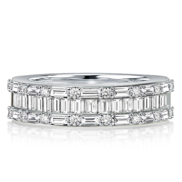 

Baguette Triple Row Half Eternity Wedding Band, White