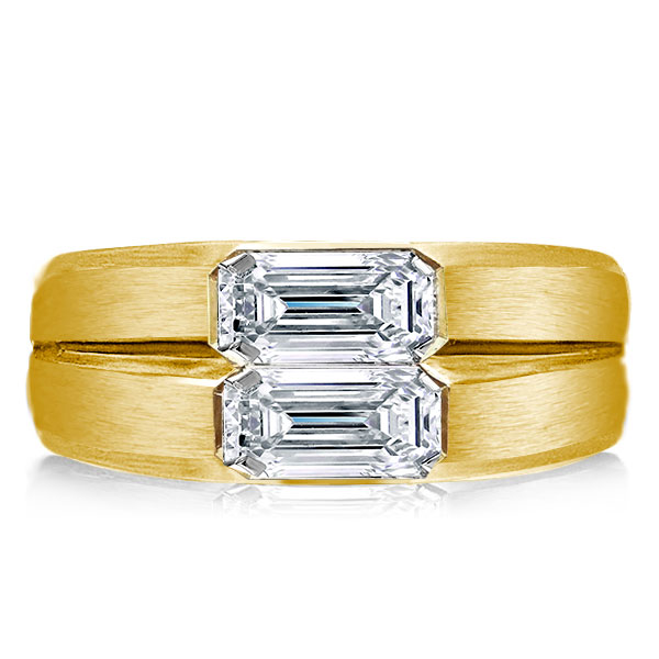

Double Row Gypsy Setting Emerald Satin Finish Wedding Band, White