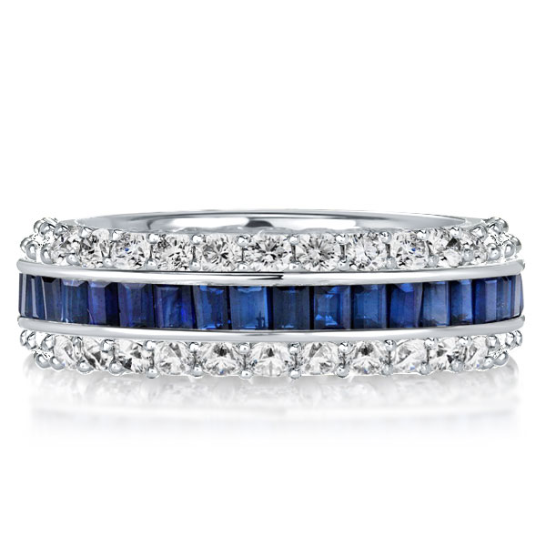 

Triple Row Created White & Blue Sapphire Eternity Wedding Band