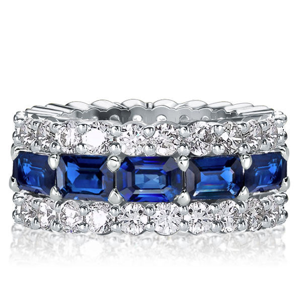 

Triple Row Emerald White & Blue Eternity Wedding Band
