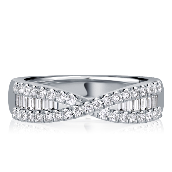 

Criss Cross Baguette Sterling Silver Wedding Band For Women, White