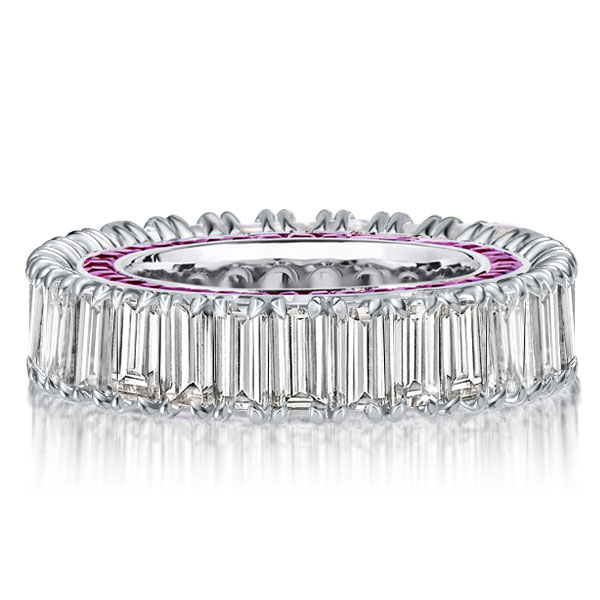 

Unique Emerald Cut Eternity Wedding Band In Sterling Silver, White