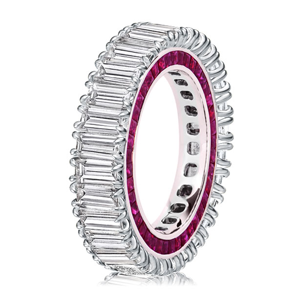 

Unique Emerald Cut Eternity Wedding Band In Sterling Silver, White
