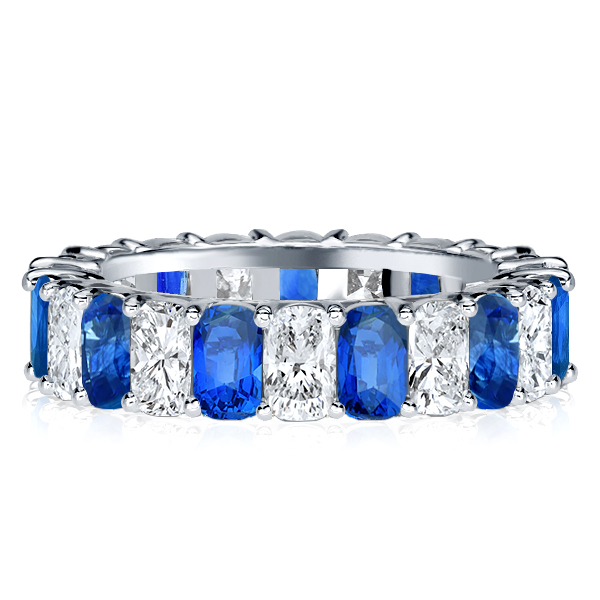 

Cushion Cut Alternating Blue & White Eternity Wedding Band