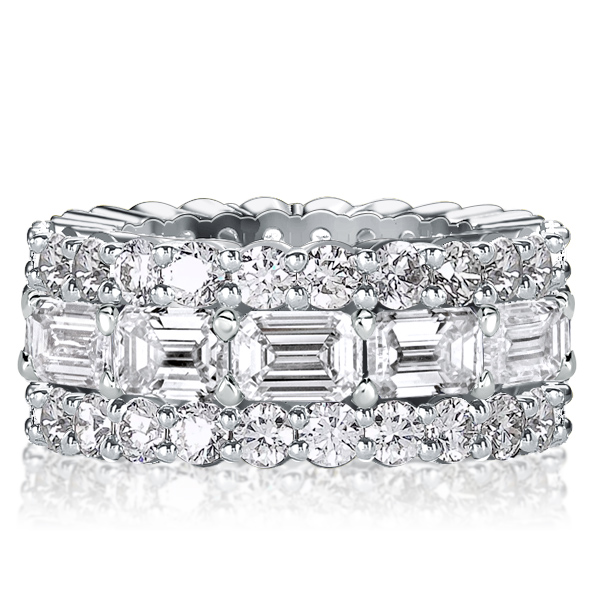 

Triple Row Emerald Eternity Wedding Band, White