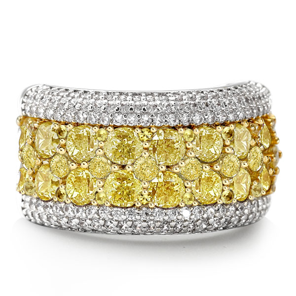 

Two Tone Multi Row Yellow Topaz Wedding Band For Women, White