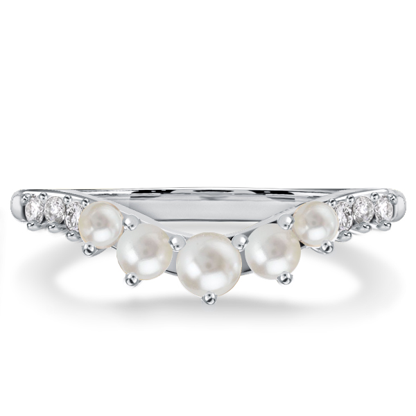 

Pearl Half Eternity Wedding Band In Sterling Silver, White