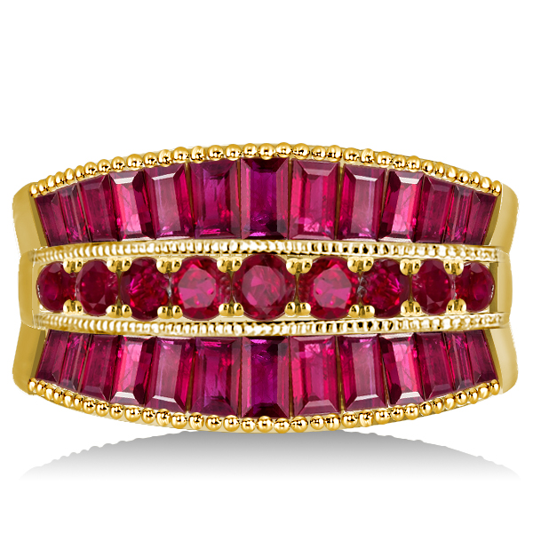 

Golden Milgrain Triple Row Ruby Half Eternity Band For Women, White