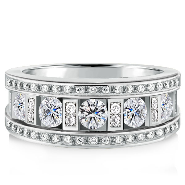 

Multi Row Round Cut Eternity Wedding Band Promise Ring, White
