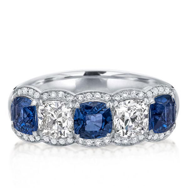 

Halo Alternating White & Blue Sapphire Wedding Band