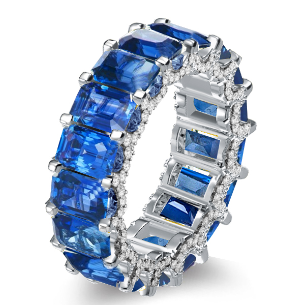 

Emerald Cut Eternity Blue Topaz Wedding Band For Women, White