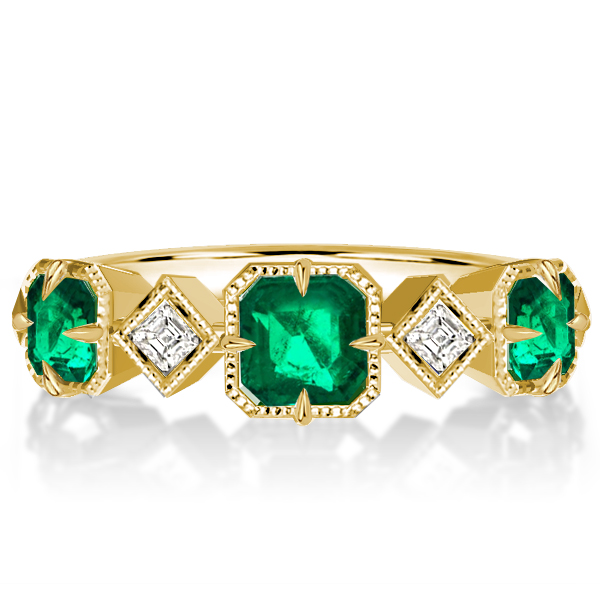 

Italo Golden Asscher Cut Emerald Half Eternity Wedding Band, White