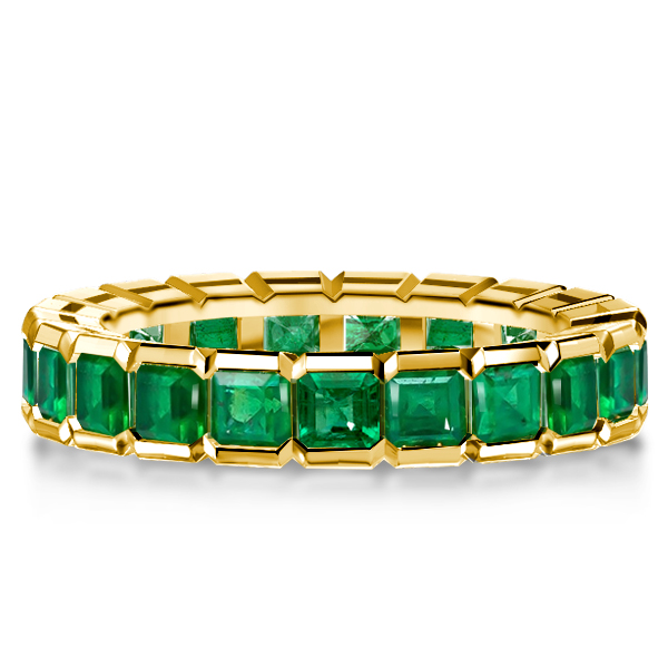 

Golden Asscher Cut Emerald Color Eternity Wedding Band, White