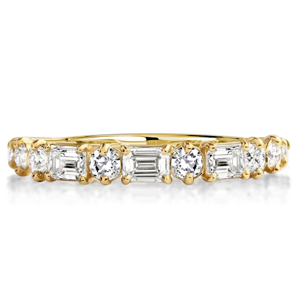 

Golden Round & Emerald Cut Half Eternity Wedding Band, White