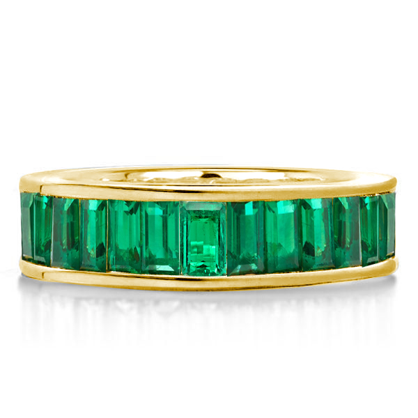

Golden Baguette Cut Emerald Color Eternity Wedding Band, White