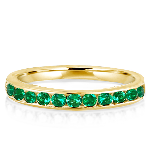 

Italo Round Cut Emerald Color Half Eternity Wedding Band, White