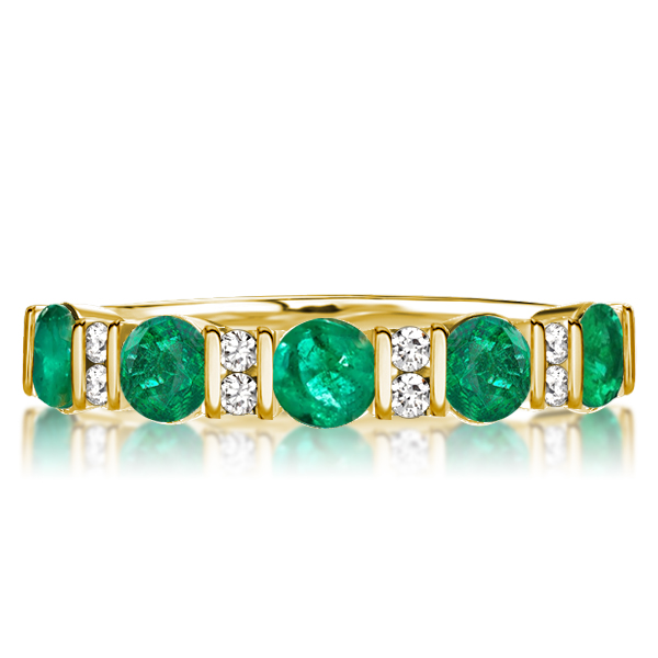 

Italo Round Cut Emerald & White Half Eternity Wedding Band