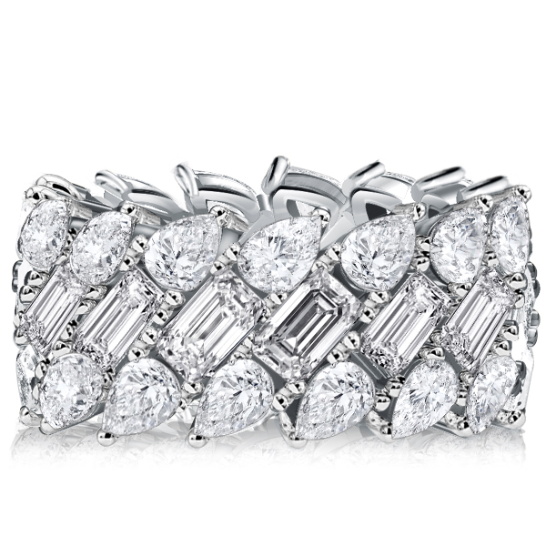 

Italo Triple Row Pear & Baguette Cut Eternity Weeding Band, White