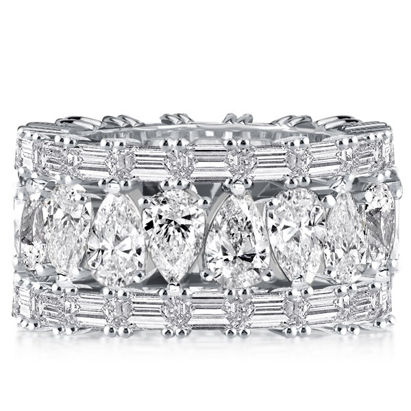 

Multi Row Pear Cut White Sapphire Eternity Wedding Band