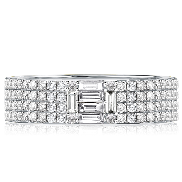 

Italo Multi Row Baguette & Round Cut Wedding Band For Women, White