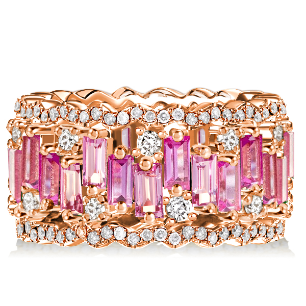 

Italo Rose Gold Baguette Cut Pink Wedding Band, White