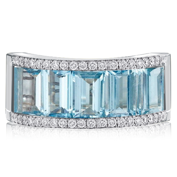 

Italo Emerald Cut Aquamarine Half Eternity Wedding Band, White