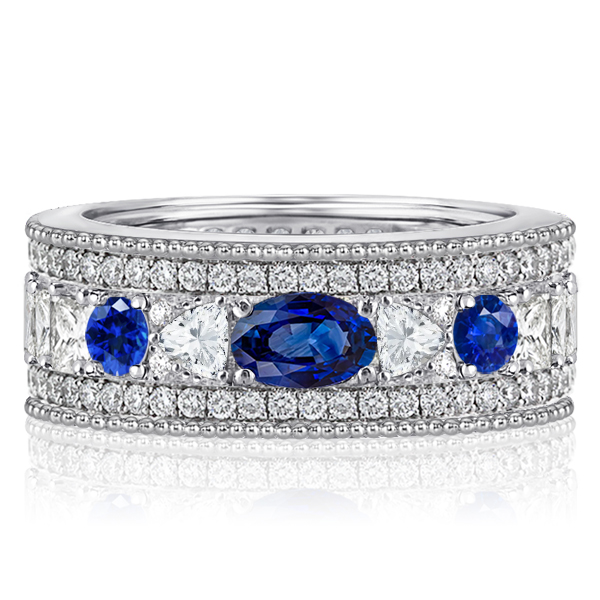 

Italo Multi Row Oval Cut Blue & White Sapphire Wedding Band
