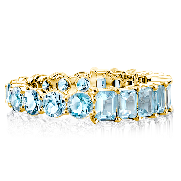 

Italo Golden Emerald & Round Cut Aquamarine Wedding Band, White