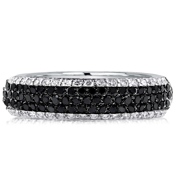 

Italo Two Tone Round Cut Micro Pave Black & White Sapphire Wedding Band