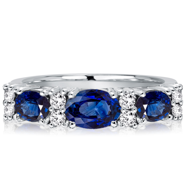 

Italo Oval Cut Blue Sapphire Half Eternity Wedding Band, White