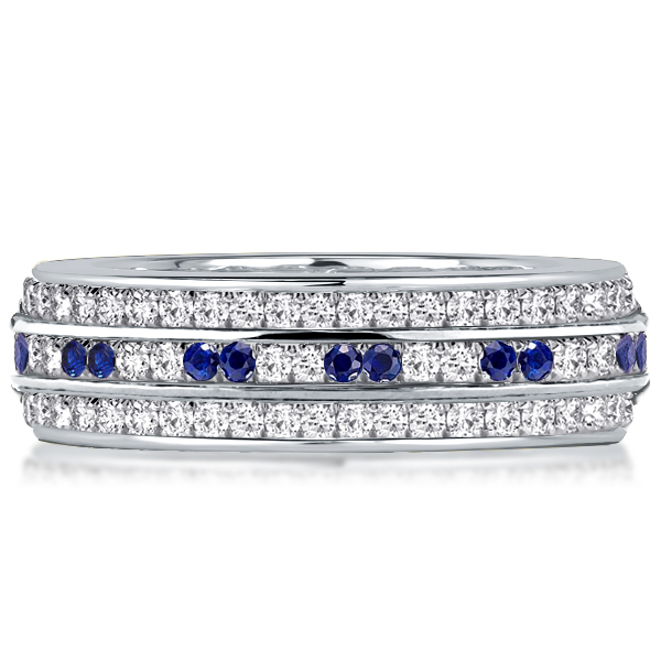 

Italo Multi Row Round Cut White & Blue Sapphire Wedding Band