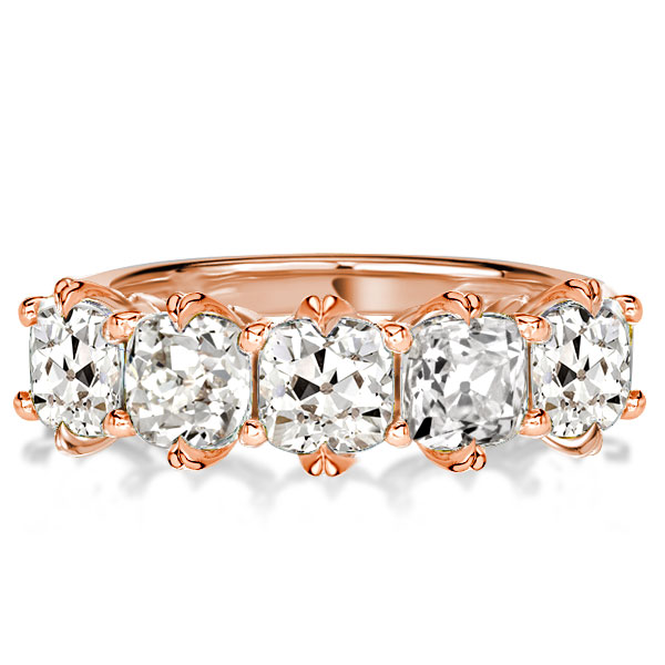 

Rose Gold Five Stone Cushion Cut Wedding Band For Women, White