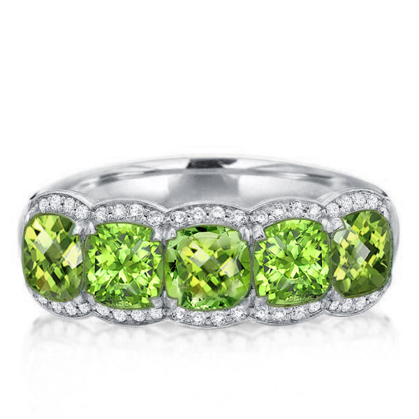 

Halo Cushion Cut Created Peridot Wedding Band For Women, White